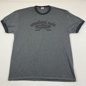 Minnesota Made‎ Hockey T-Shirt Mens XL Grey Retro Ringer Collar Midwest